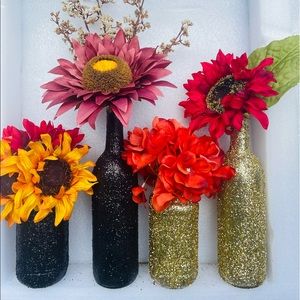 2 pack, both gold jars with flowers fall decor